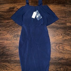 NWT Milly Navy Blue Fitted Flounce Sheath Dress size P XS $395